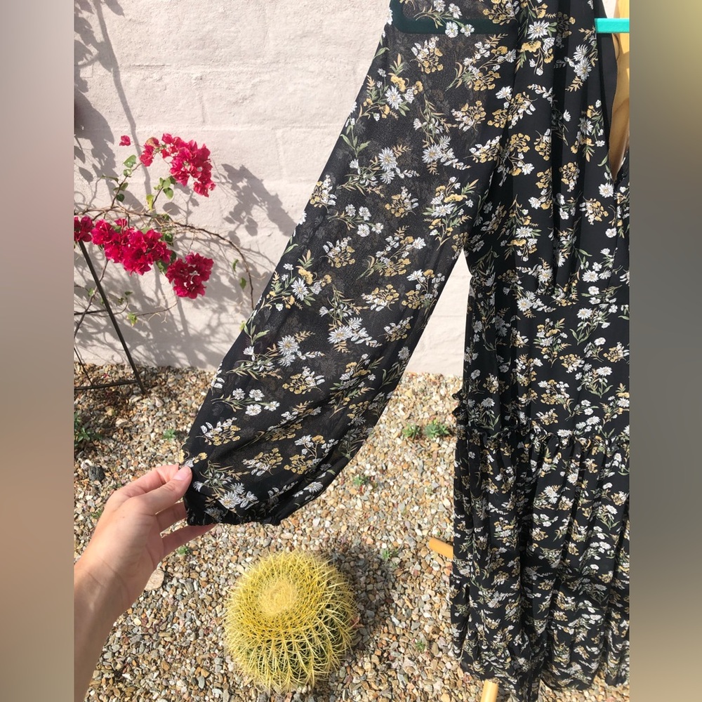 ASTR the label bohemian maxi black yellow floral long sleeve dress - Picture 8 of 14